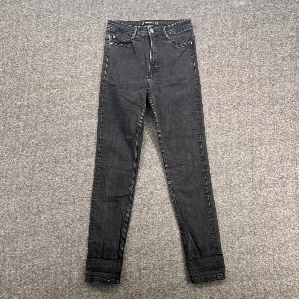 Zara Trafaluc Womens High Rise Skinny Jeans Faded Black Size 6 Stretch Denim